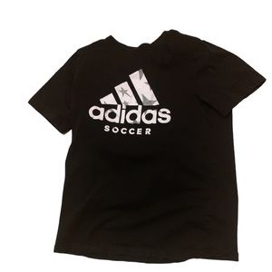 Adidas Soccer Shirt Boys Large Black White Logo Athletic Outdoors Kids Youth.